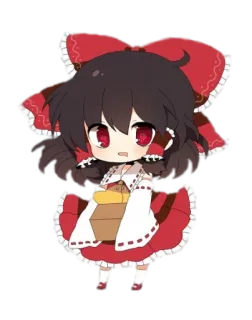 😨 Anime Mädchen, Chibi, Rot, Schleife, Süß, Cartoon telegram sticker