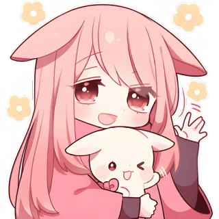 ✋ Anime, Kawaii, Fofo, Menina, Chibi, Adesivo, Rosa, Coelho whatsapp sticker