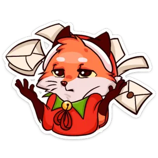 📨 renard, animal, lettre, courrier, confus, orange, dessin animé, autocollant telegram sticker