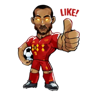 👍 LIKE! ฟุตบอล, ยกนิ้วโป้ง, การ์ตูน, เบลเยียม, กีฬา telegram sticker