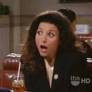😩 Elaine Benes Seinfeld Elaine Benes, Seinfeld, impactada, reacción, serie de TV, comedia telegram sticker