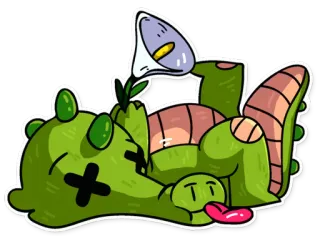 😵 Cartoon, Fleur, Lézard, Mort, Sticker, Animal, Mignon, Dessin telegram sticker
