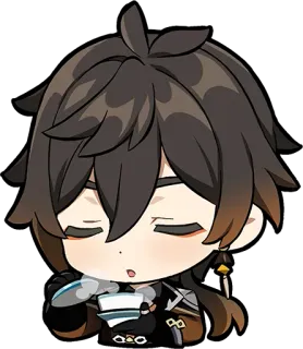 🍵 Zhongli Genshin Impact อนิเมะ, วิดีโอเกม, ตัวละคร, Genshin Impact, จงหลี, จิบิ telegram sticker