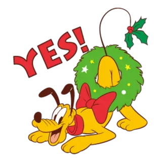 🎅 Pluto YES! Hund, Cartoon, Weihnachten, Kranz, Disney, Pluto, festlich, Feiertag telegram sticker