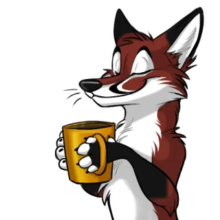 ☕️ raposa, desenho animado, animal, café, caneca, peludo telegram sticker