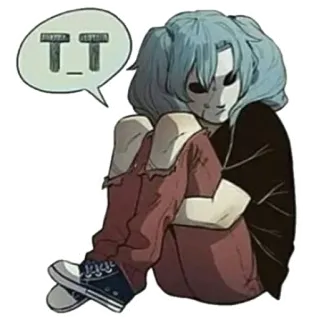 🙁 T_T sad, crying, mask, anime, cartoon telegram sticker