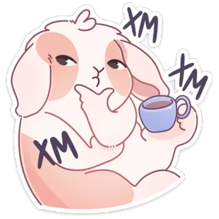 🤔 XM XM XM coelho, café, fofo, animal, adesivo, desenho animado, bebida whatsapp sticker