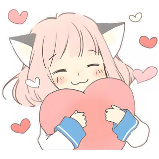 ❤️ อนิเมะ, น่ารัก, คาวาอิ, หัวใจ, หูแมว, การ์ตูน, ผู้หญิง whatsapp sticker