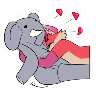 🐘 voi, cáo, động vật, dễ thương, tình yêu, trái tim, hoạt hình, nhãn dán telegram sticker