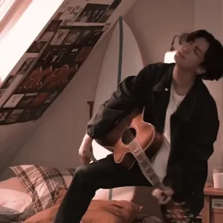 🐇 orang, gitar, dalam ruangan, kamar tidur, musik, musisi telegram sticker