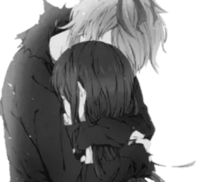 ❤️ Anime, Umarmung, Traurig, Emotional, Schwarzweiß, Paar whatsapp sticker