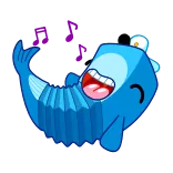 😄 hoạt hình, cá, xanh lam, nhạc cụ, phong cầm telegram sticker