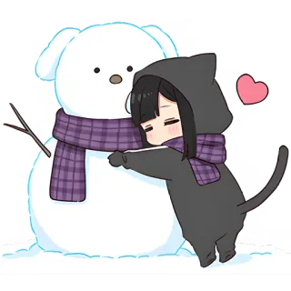 🤗 snowman, winter, hug, cute, anime, girl, cat suit telegram sticker