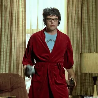🕺 MINIMINTY homme, robe de chambre, pigeons, lunettes, intérieur, télévision telegram sticker