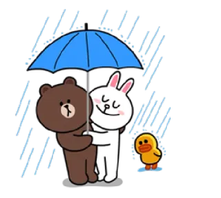 🌂 bear, rabbit, duck, umbrella, rain, cute, cartoon, friendship telegram sticker