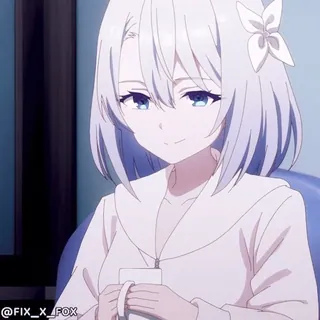 ☕ Anime, Mädchen, Weiße Haare, Blume, Süß, Cartoon, Charakter telegram sticker