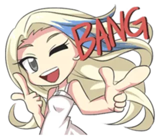 😜 BANG การ์ตูน, ปัง, ปืนนิ้ว, สนุก, สีบลอนด์ telegram sticker