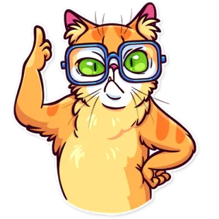 ☝ cat, animal, glasses, sticker, cartoon, orange cat telegram sticker