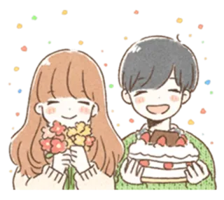 🎂 para, kwiaty, ciasto, święto, szczęśliwy, kreskówka, romans telegram sticker