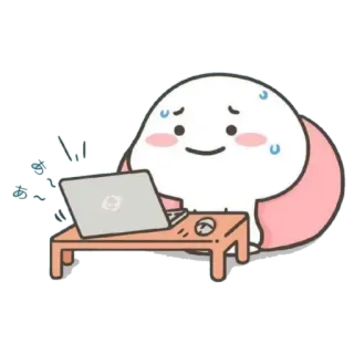 🪃 dễ thương, hoạt hình, máy tính xách tay, đổ mồ hôi, làm việc, lo lắng telegram sticker