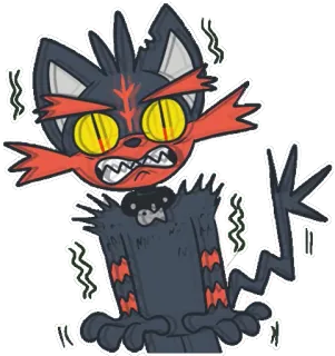 👻 pokemon, litten, gato, enojado, dibujo animado, sticker, anime whatsapp sticker