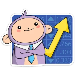 📈 Affe, Aktienmarkt, Finanzen, Pfeil, Aufwärtstrend, Investition, Wirtschaft, Kawaii telegram sticker