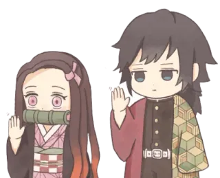 💞 Nezuko Kamado, Giyu Tomioka Demon Slayer 动漫, 鬼灭之刃, 灶门祢豆子, 富冈义勇, Q版 whatsapp sticker