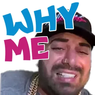😪 WHY ME Мем, Грустный, Вопрос, Выражение, Плачущий whatsapp sticker