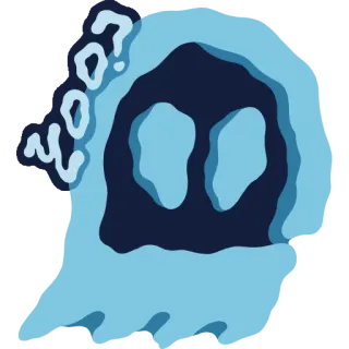 😱 WOA? fantôme, dessin animé, bleu, question whatsapp sticker
