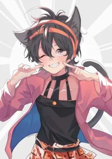 🛩 Anime, Mangá, Orelhas de gato, Menino, Sorriso, Piscadela, Personagem, Kawaii telegram sticker