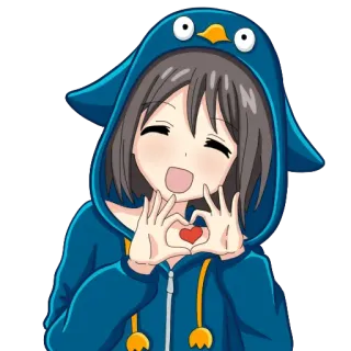 ❤ Anime, Fille, Pingouin, Cosplay, Coeur, Mignon, Kawaii whatsapp sticker