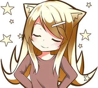 😌 动漫女孩, 猫耳, 可爱, 星星, 卡哇伊, 漫画, Q版 whatsapp sticker