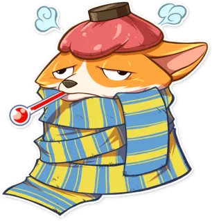 🤒 perro, enfermo, enfermedad, termómetro, resfriado, dolor de cabeza whatsapp sticker