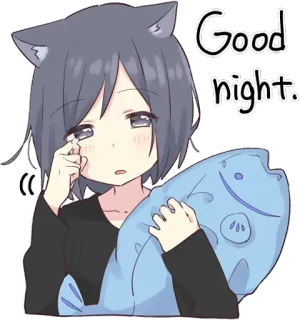 😴 Good night. Anime, Selamat malam, Gadis kucing, Mengantuk telegram sticker