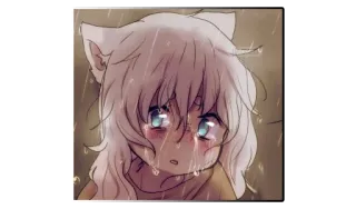 😢 Аниме, Нэкомими, Грустный, Плачет, Дождь, Каваий telegram sticker