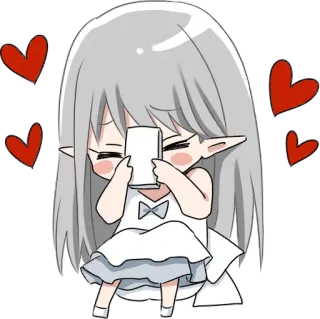 😍 elfo, anime, desenho animado, chibi, fofo, corações whatsapp sticker