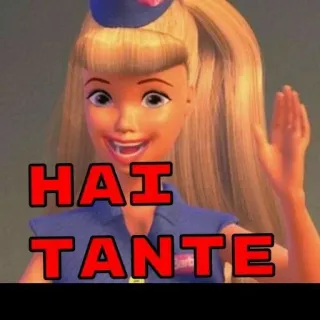 🌟 HAI TANTE poupée, cheveux blonds, salutation, Hai Tante, italien, femme telegram sticker