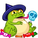 🍭 青蛙, 女巫, 万圣节, 糖果, 棒棒糖, 骷髅, 卡通, 巫师 whatsapp sticker