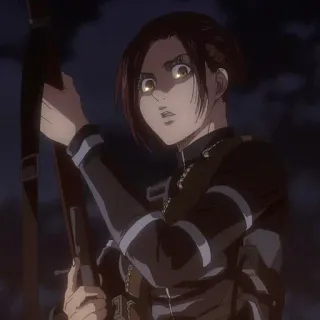 😮 Sasha Braus Attack on Titan Anime, Personagem, Sasha Braus, Atirador, Violência, Militar, Arma telegram sticker