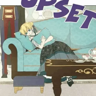 ✨ UPSET Anime, Chica, Sofá, Molesta, Triste, Sentada whatsapp sticker