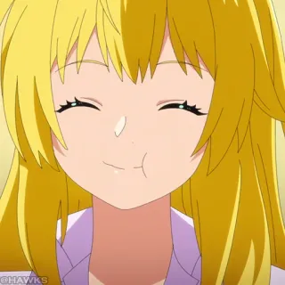 ⛓ @HAWKS Anime, Meisje, Blond Haar, Cartoon, Lachend, Blij telegram sticker