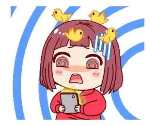 😰 cartoon, meisje, anime, geschokt, vogels, telefoon, paniek, schattig telegram sticker