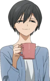 ☕ anime, cartone animato, persona, bevanda, tazza whatsapp sticker
