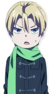 😓 Animé, Personnage, Écharpe, Manteau, Blond, Expression, Dessin animé whatsapp sticker