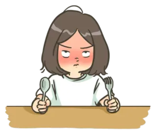 🍴 화난, 속상한, 기다림, 숟가락, 포크, 식사, 배고픈, 만화 whatsapp sticker