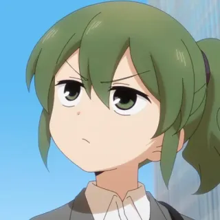 😕 Anime, Rambut hijau, Ekor kuda, Tegas, Ekspresi, Kartun, Karakter whatsapp sticker
