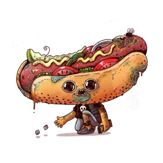 😠 hotdog, cartoon, zombie, horror, gore, food, creepy, character telegram sticker