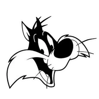 😂 kot, kreskówka, naklejka, czarno-białe, Looney Tunes, Sylwester telegram sticker
