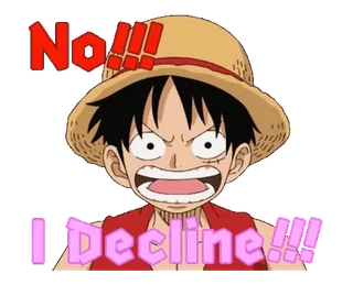 🙅‍♂ Monkey D. Luffy One Piece No!!! I Decline!!! anime, one piece, luffy, penolakan, tidak telegram sticker