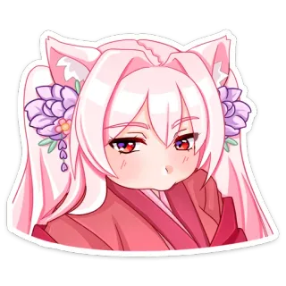 😔 Anime, Miêu nữ, Kawaii, Manga, Tóc hồng, Dễ thương, Nhãn dán telegram sticker